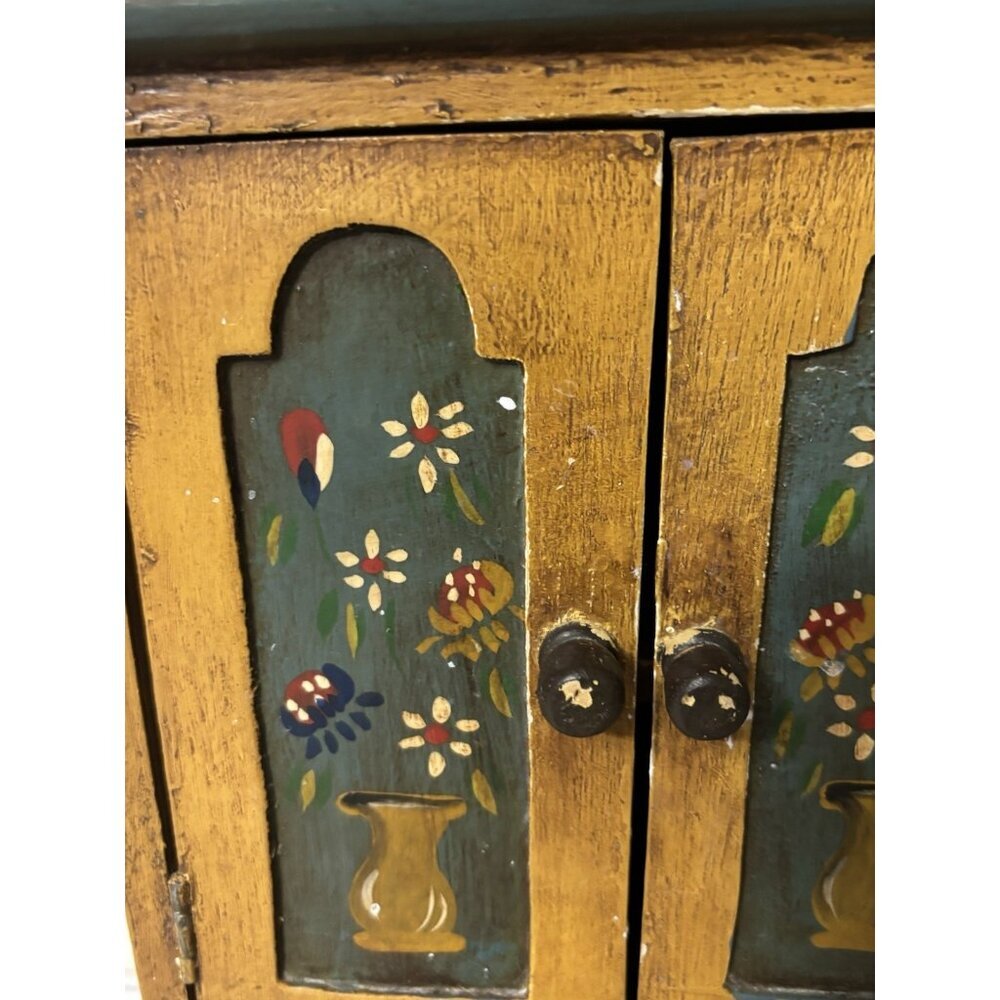 Hand Painted Vintage Dollhouse Armoire Folk Art Cabinet Dresser Cottage 19” - Picture 2 of 16